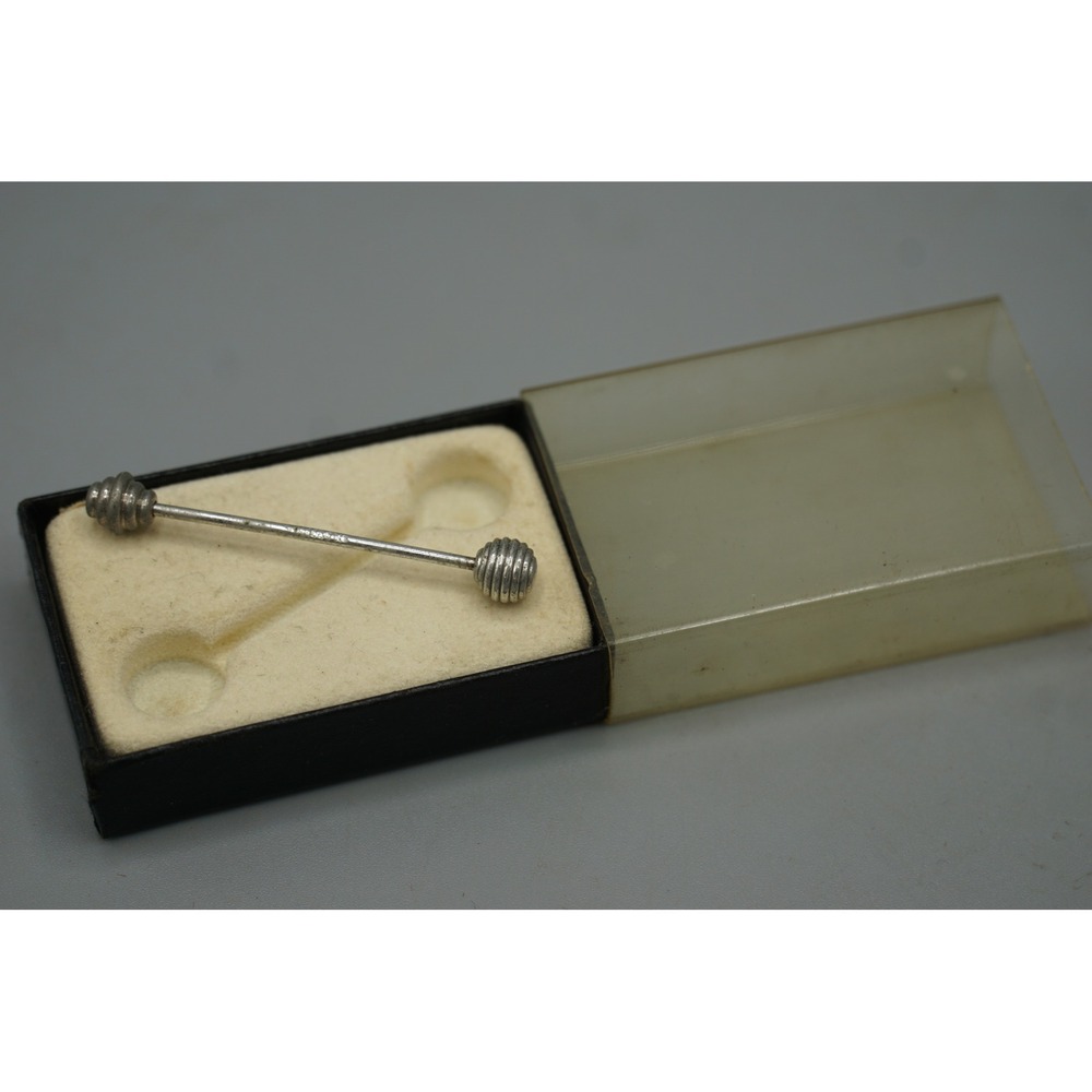 Vintage Silver Barbell Collar Bar Ribbed End Caps Mens‎ Formal Accessory 2 Inch